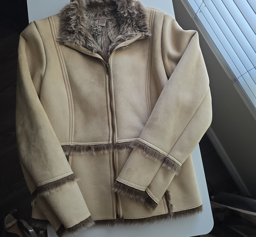 Beige Faux Shearling Teddy Zip Jacket